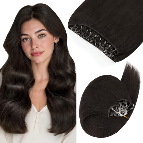 GOO GOO Sew in Hair Extensions Real Human Hair, Micro Beaded Weft Hair Extensions Human Hair, 2 Dark Brown 20 Inch 105g, Installation Customizable with Pre-attached Beads, Natural Volume