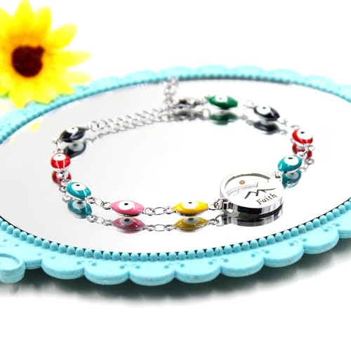 Image of Multi-color Evil Eye Bracelet, Round Star /Triangle /Heart /Round Mountain Faith Seed Charm Adjustable Jewelry for ladies Religious Gifts