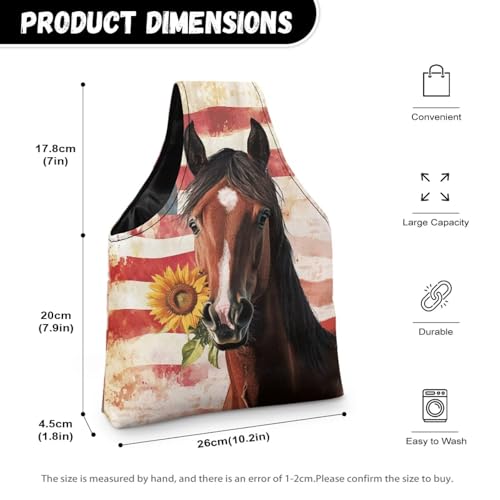 Image of ZUXONGSY American Flag Knitting Bag Organizer for America250 Horse Knitting Crochet Tote Bag July 4th 2026 Lightweight Sunflower Yarn Tote Handbags for Crocheting