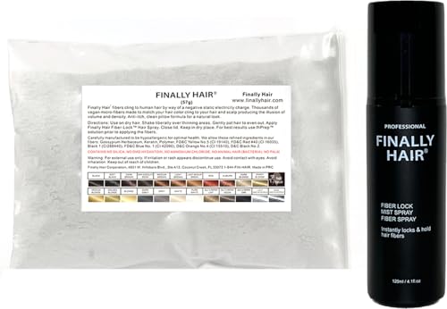 Finally Hair Fiber &amp; Extra Strength Hold Spray Combo (Grey, 50g Refill)