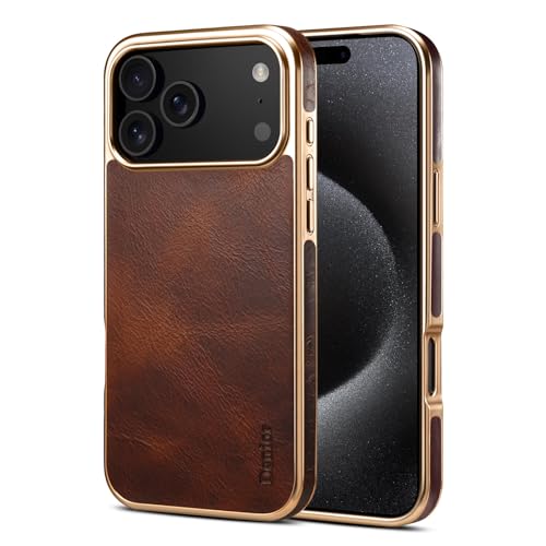 Coque iPhone 15 marron en silicone rigide et plaqué cuir véritable
