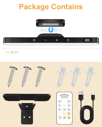 WILLED Bildbeleuchtung Kabellos, 5W Bilderleuchte Akku mit Fernbedienung, Bilderlampe mit 3 Farbtemperaturen, Bild Beleuchtung Wand Kabellos, Dimmbar Led Dart Beleuchtung mit Timer, Schwarz – Bild 7