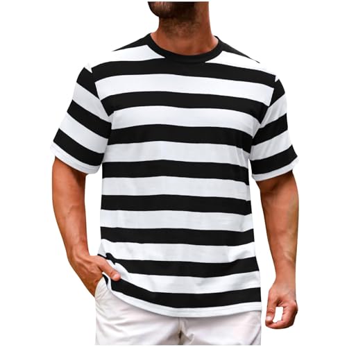 Striped Shirt for Men Short Sleeve T Shirt Crewneck Fitted Everyday T-Shirt Casual Tee Regular Fit Workout Fashion 2025