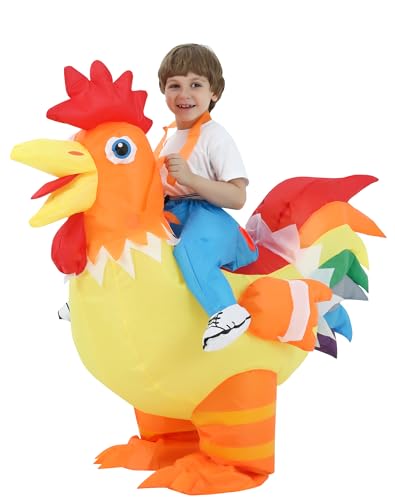JOYBRO Inflatable Chicken Costume for Toddler Kids Funny Ride on Rooster Suit Blow up Costumes for Little Boys Girls Great for Halloween Christmas Carnival Theme Parties One Size 80-120cm