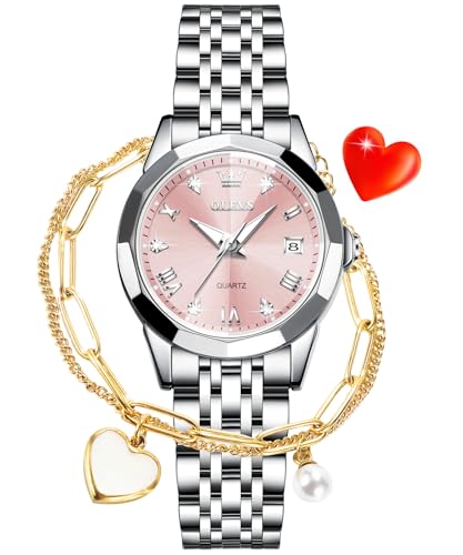 Image of OLEVS Women Watch Silver Stainless Steel Two Tone Fashion Ladies Analog Quartz Waterproof Luminous Date Day Wrist Watches