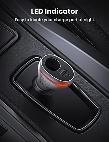 UGREEN Divisor de isqueiro de carro, carregador de celular USB de 84 W, carregador PD, adaptador de