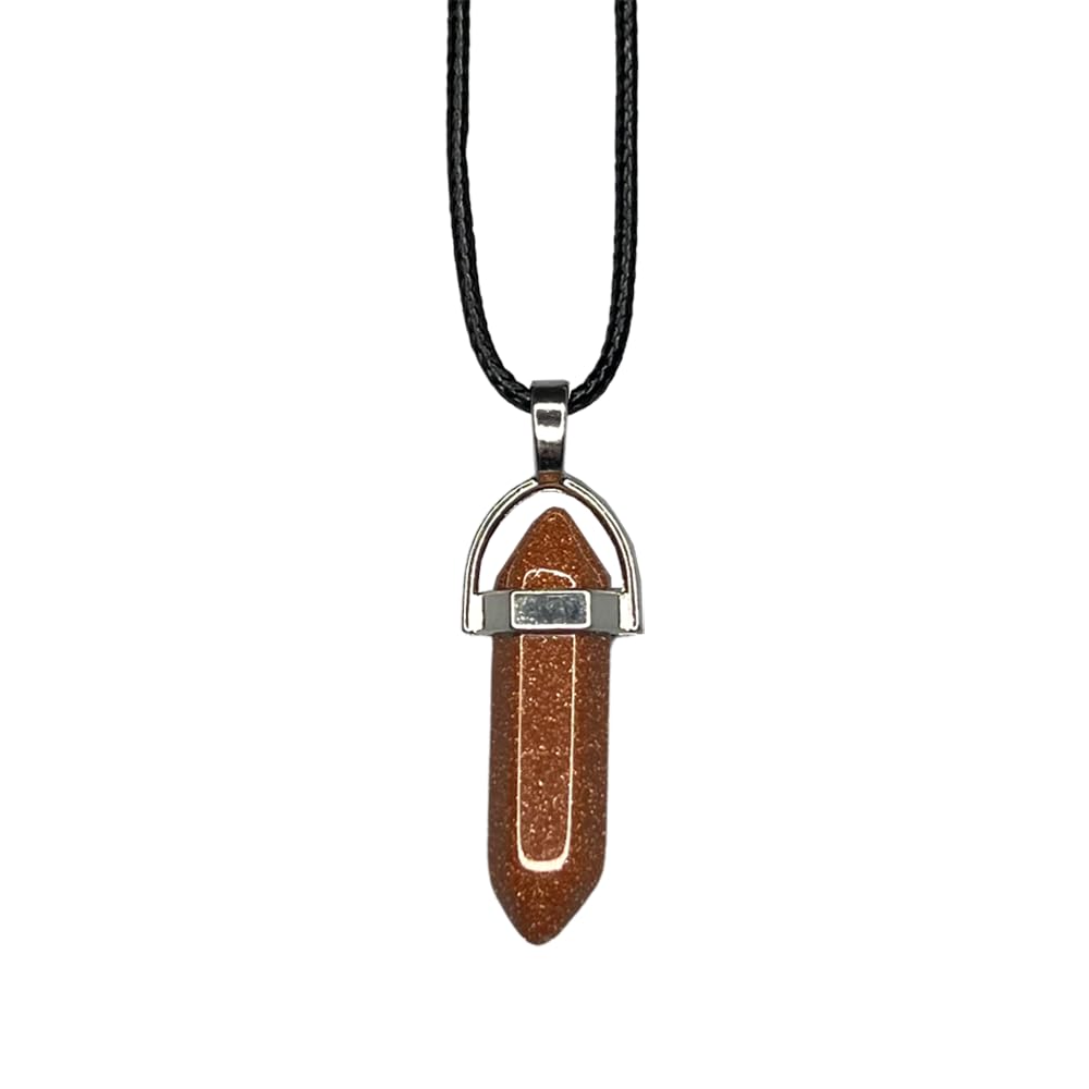 VIE Double Point Pencil Pendant, Black String (Red Goldstone)