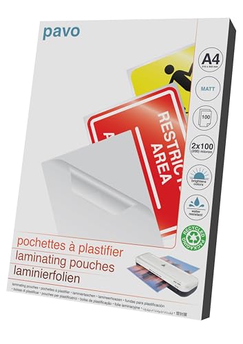 Pochettes de plastification A4 Mat Pavo 2x100 microns x100