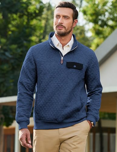 JMIERR Men's Quilted Sweatshirt Casual Long Sleeve Outdoor Stand Collar Quarter-Zip Pullover Sweatshirts3
