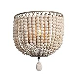 Newrays Vintage Wood Bead Wall Lamp Gray White Finishing Retro Antique with Hard Wired for Bedroom...