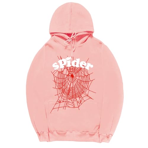 CORIRESHA Fashion Spider Web Hoodie Long Sleeve Drawstring Unisex Cotton Sweatshirt with Pockets Light Pink