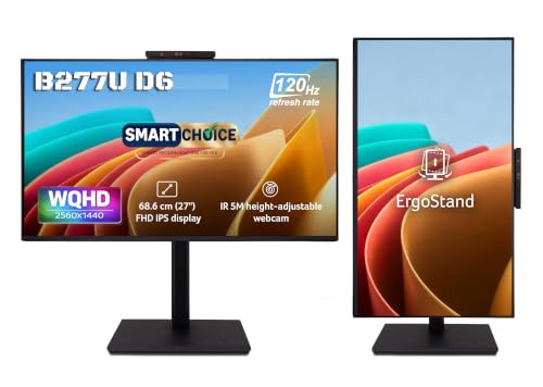 Image of Acer Smartchoice B277U D6 27 Inch WQHD 2560x1440 IPS Monitor | 120Hz | 5MP IR Webcam | HDR10, Delta E<1, DCI-P3 90% | Ergonomic Stand | USB Hub 3.2x3+USB-B (1up 3down) | PIP /PBP, Speakers, Eye Care