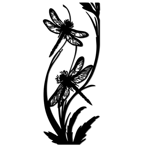 JEWLOVE Metal Dragonfly Wall Art with Botanical Design - Outdoor