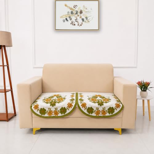 Image of Homerz Premium 'Surya Series' Sofa Cover | Stylish Sofa Protector | Net Fabric | Anti-Stain & Washable Slip Cover Exact Size Antislip (Daisy Green, 2 Seater, Only Seat Cover)