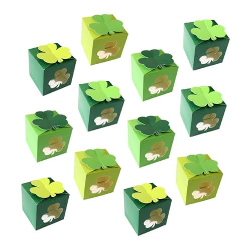 GLEAVI 12pcs Shamrock Candy Boxes Reusable Irish-Themed Treat Containers for Patrick's Day Party Favors for Cookies Cupcakes and Sweet