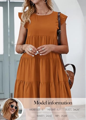Image of KIRUNDO Summer Dresses for Women Sundress Sleeveless Ruffle Sleeve Round Neck Loose Short Flowy Pleated Mini Babydoll Dress