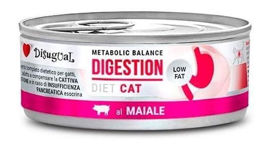 Disugual Dieta gato digestão Low Fat | Necessidades nutricionais especiais, vários sabores e misturas, (12 x 85 Gr, porco)