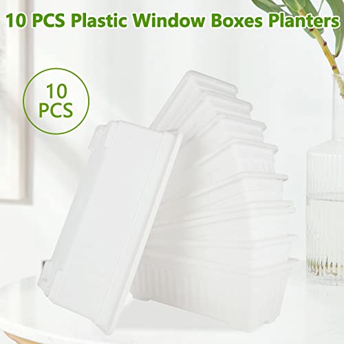 10Pack Plastic Window Boxes Planters White Rectangle Flower Boxes 17 X 7.5 X 5.5 Inch Window Planter Boxes Outdoor With Drainage Holes And Trays Window Sill Planter Box For Garden Balcony Decor #TOP6