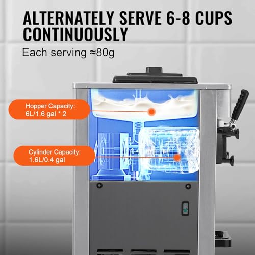 Kommerzielle Eismaschine Eiscreme-Maschine 20L/h Freistehende Softeismaschine mit 3 Geschmacksrichtungen, 2 x 4L Edelstahlbehälter, LED-Panel, Automatische Reinigung, Kühlung über Nacht – Bild 5