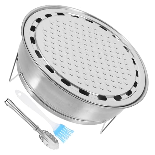 iplusmile 1 Juego Estufa de barbacoa para el hogar parilla parrilla cámping cacerola caliente barbacoas de carbón cuadrícula de barbacoa sartén para barbacoa Acero inoxidable Plata