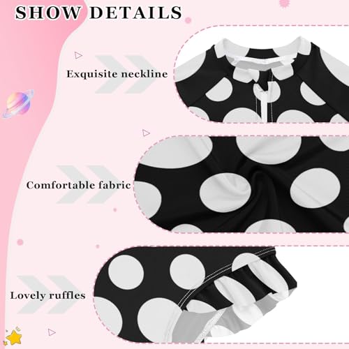 Girls One Piece Swimsuits Long Sleeve Swimsuit Zipper Bathing Suits Black White Polka Dots3