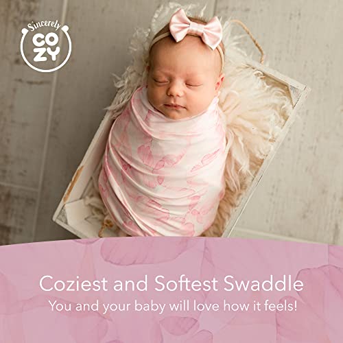 Image of Luxury Rayon from Bamboo Headband & Baby Swaddle for Newborns 0-3 Months, Rose Petal Love Newborn Swaddle Blanket for Baby Girls, Hypoallergenic, Breathable & Buttery Soft