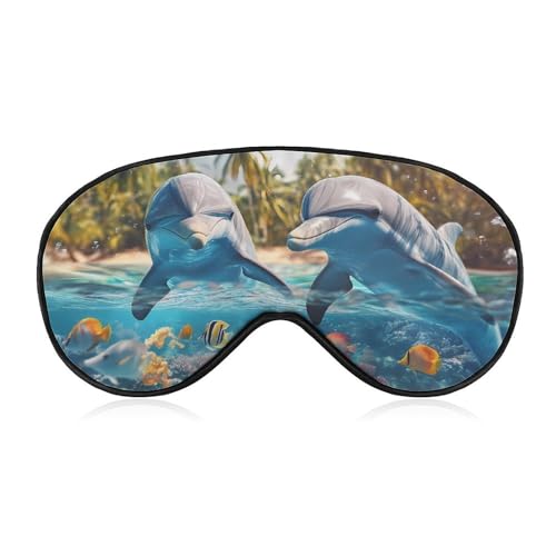 Two Dolphins Underwater Scene Sleep Mask Eye Shade Cover Adjustable Strap for Travel Lunch Break Women Men