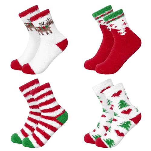 VEYLIN Weihnachtssocken，4 Paare Kuschelsocken Weihnachten Damen...