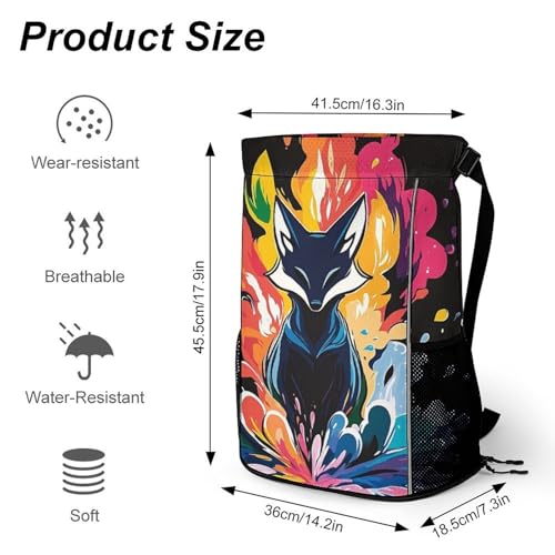 Lightweight Colorful Nine Tailed Fox Art Drawstring Bag for Women, Pull String Bags Easy to Carry, Backpack for Sports Gym Beach Travel2