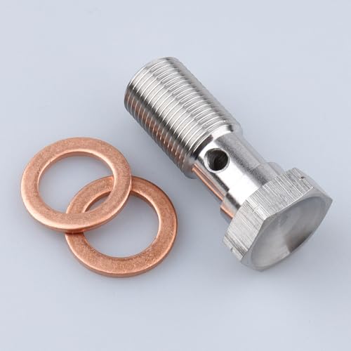 Image of Universal Stainless Steel M12x1.0 Metric Thread Banjo Bolts Brake Fitting Adapter with M12 Copper Washers, Single Banjo Bolt 31mm Length