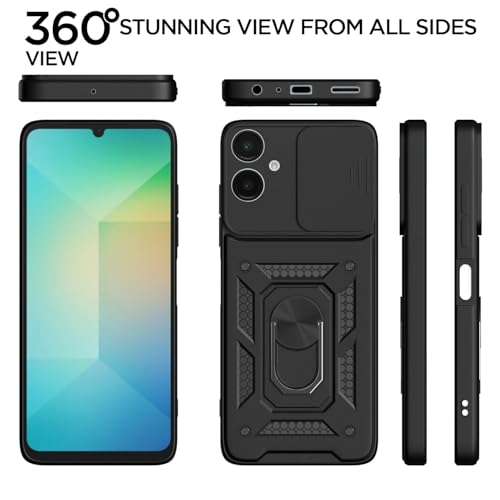 Image of Luxe Back Cover for Samsung Galaxy A06 5G / Samsung Galaxy F06 5G / Samsung Galaxy M06 5G | D10 Tough Armor Case | Sliding Camera Shield | 360 Protection | Kickstand Ring Holder | Military-Grade