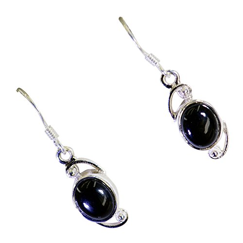 Boucles d'oreilles pendantes onyx noir et argent sterling de forme ovale