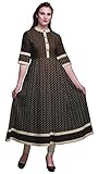  Bimba Braun Blumen- Block bedrucktes Anarkali Kleid langes Kurti für Frauen Indian eine Linie beiläufige Spitzentunika-2X-LARGE