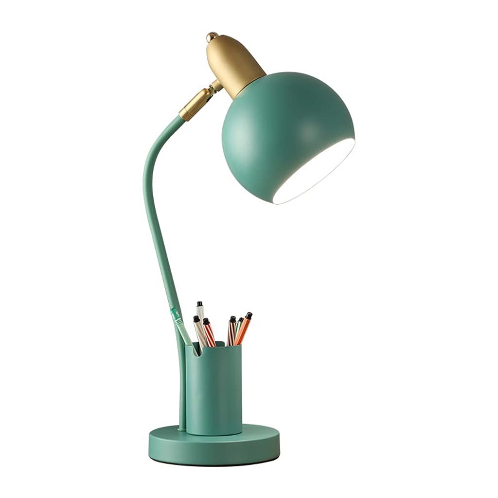Lampada da tavolo, lettura for studenti Camera letto Soggiorno Studio Protezione for gli occhi scrivania ufficio con portapenne decorativa comodino(Green)