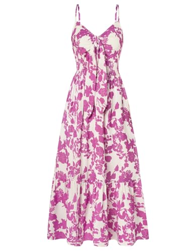 GRACE KARIN Womens Summer Floral Maxi Dresses 2026 Long Flowy Boho Dress Beach Vacation Sundresses Casual Clothes with Pocket White Purple Floral S