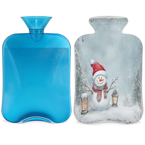 Bolsa de agua caliente de muñeco de nieve de Navidad con funda, muñeco de nieve de invierno, bolsa de agua caliente de 2 L para aliviar el dolor, cuello y hombros, calentador de pies y manos