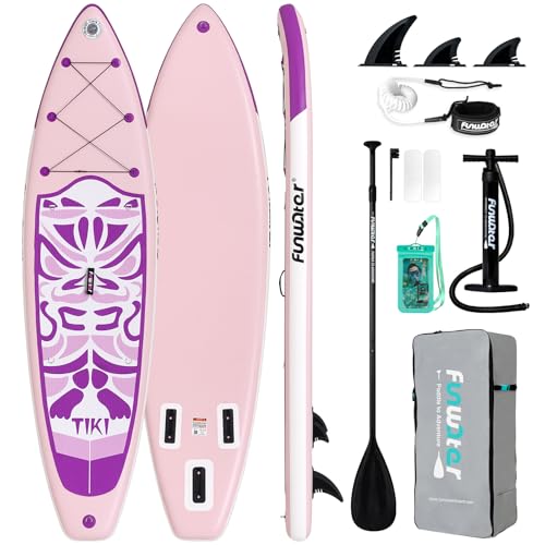 Funwater Tabla De Paddle Surf Inflable Multifuncional Con Aletas, Correa De Hueso, Bomba De Sup, Remo, Mochila De Sup, Para Adultos Y Todos Los Niveles De Habilidad 10 6 Pulgadas Tiki Lila