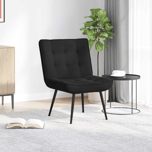 Fauteuil relax en velours noir avec repose-pieds 64x74x84 cm en métal et contreplaqué