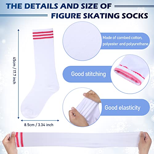 Giegxin 12 Pairs Striped Skating Socks Girls Roller Skate Socks Cotton Ice Skating Tube Socks White Triple Stripe Knee Socks for Women Girls Youth - Thumbnail 3