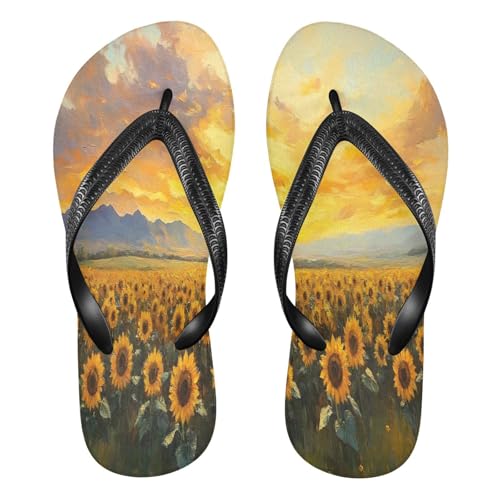 CEBUGI Unisex Flip Flop -Flat Sandal -NonSlip Couple Slippers -Natural Rubber Foam Soles Ultimate Comfort and Durability for Indoor Outdoor|Sunflowers Field