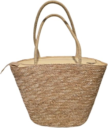 Bolsa De Palha Natural Feminina Mochila Juta para Praia Piscina Grande Ombro Com Zíper (Palha)