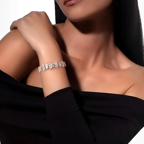 14K Gold Plated Women’s Tennis Bracelet – Sleek CZ Line Bracelet, Fits 6.0"–7.2" Wrist – Sparkly Everyday Jewelry Gift, Contemporary Tennis Bracelets for Women4