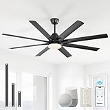 Sofucor 52 Inch Ceiling Fans with Lights, Smart Indoor/Outdoor Ceiling Fan With Remote, Work with Alexa/Google, Quiet Reversible DC Motor, 6-Speed, 8 Blade Black Ceiling Fans for Patio Bedroom Garage