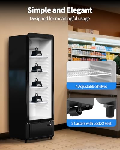 Image of Commercial Refrigerator with Glass Door, 9.89 Cu.Ft Display Beverage Fridge with LED Light, 4 Removable Shelves and Swivel Wheels, for Convenience Store, Restaurant, Office, Bar, ETL DOE NSF Certified
