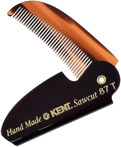 Kent 87T Handmade Folding Pocket Comb for Men, Fine Tooth Hair Comb Straightener for Everyday Grooming Styling Hair, Beard or Mustache, Use Dry or with Balms, Saw Cut Hand Polished, Made in England