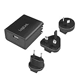LogiLink PA0187 - USB Steckdosenreiseadapter (2.1A - Fast Charging, 10.5W) mit 3 Adaptern für mehr als 100 Länder und 4X Schutz (Überlade-, Tiefentlade-, Kurzschluss- und Überlastschutz)