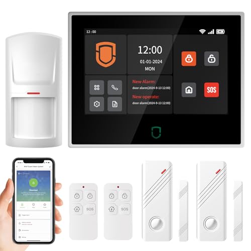 Wolf Guard WT4F 4G WiFi Alarma Hogar Pantalla táctil de 7 pulgadas, Tuya Smart sistemas completos con APP/SMS/alarma de llamada telefónica, sensores de puerta/ventana, detector de movimiento, mandos a