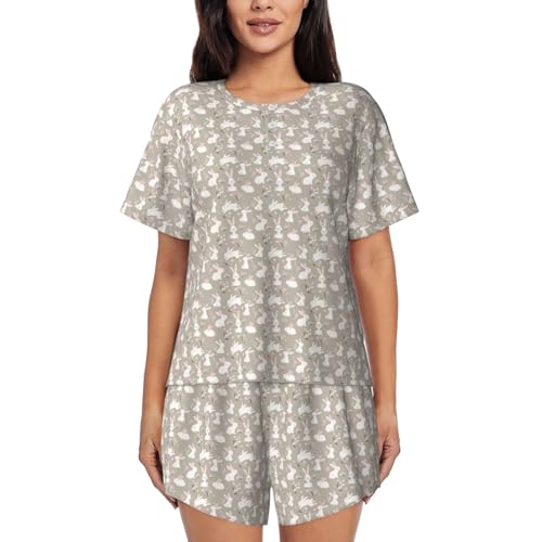 Pyjama manches courtes femme motif lapin de Pâques douceur printanière