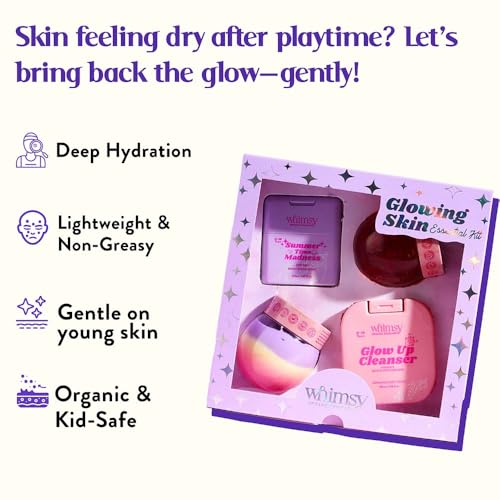 Image of Whimsy Beauty Glowing Skin Essentials Kit for Kids and Teens,Complete Skincare Set with Cleanser Moisturizer Sunscreen (4 to 16 years) Natural, Chemical Free, Sulfate-Free, Dermatologist Tested
