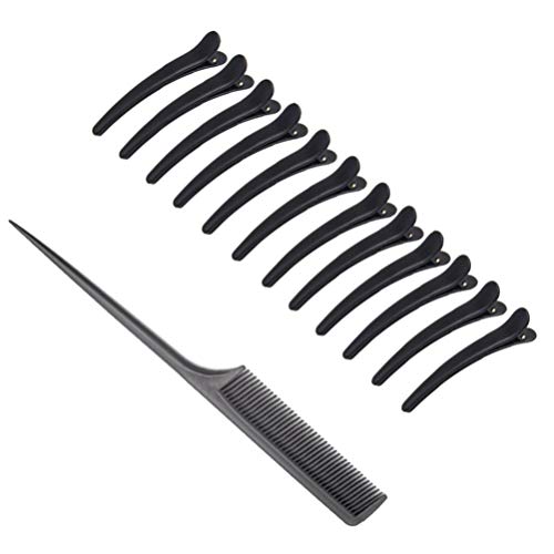 KALLORY Hair Styling Accessories 13 Pcs No Crease Hair Clip Barber Hair Clip Duck Billed Hair Clips Styling Clips Hairdressing Clamps with Comb Sectioning Hair Clips